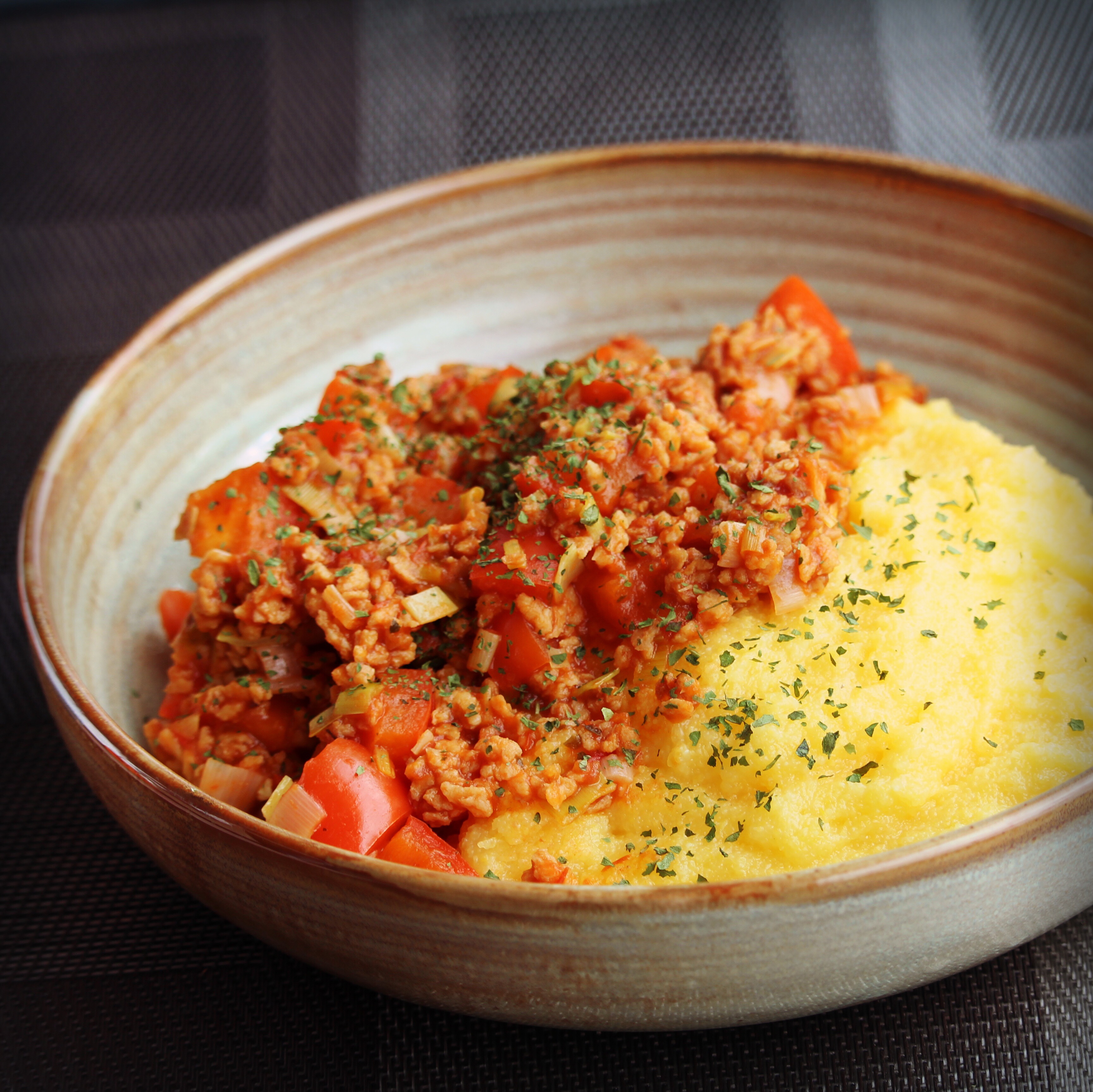 Vegan 'Meat' Sauce on Polenta