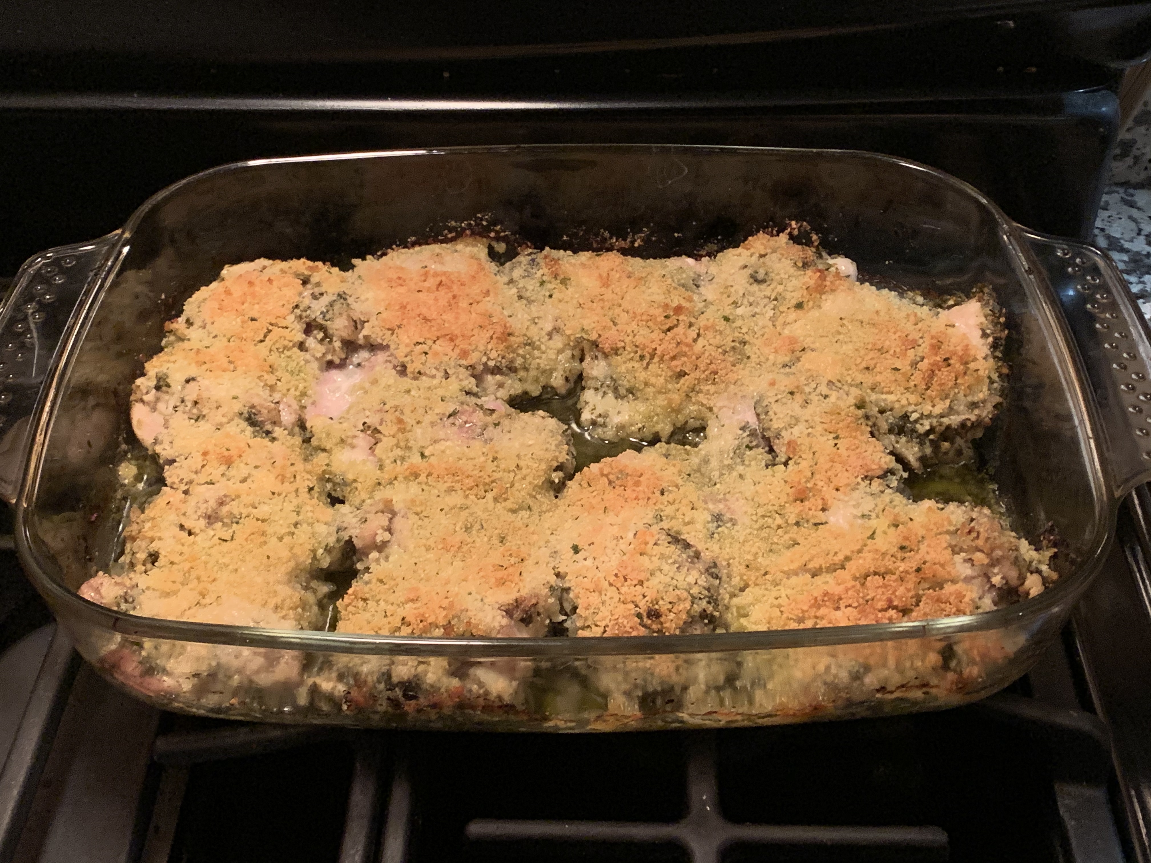 Crunchy Baked Pesto Chicken Thighs
