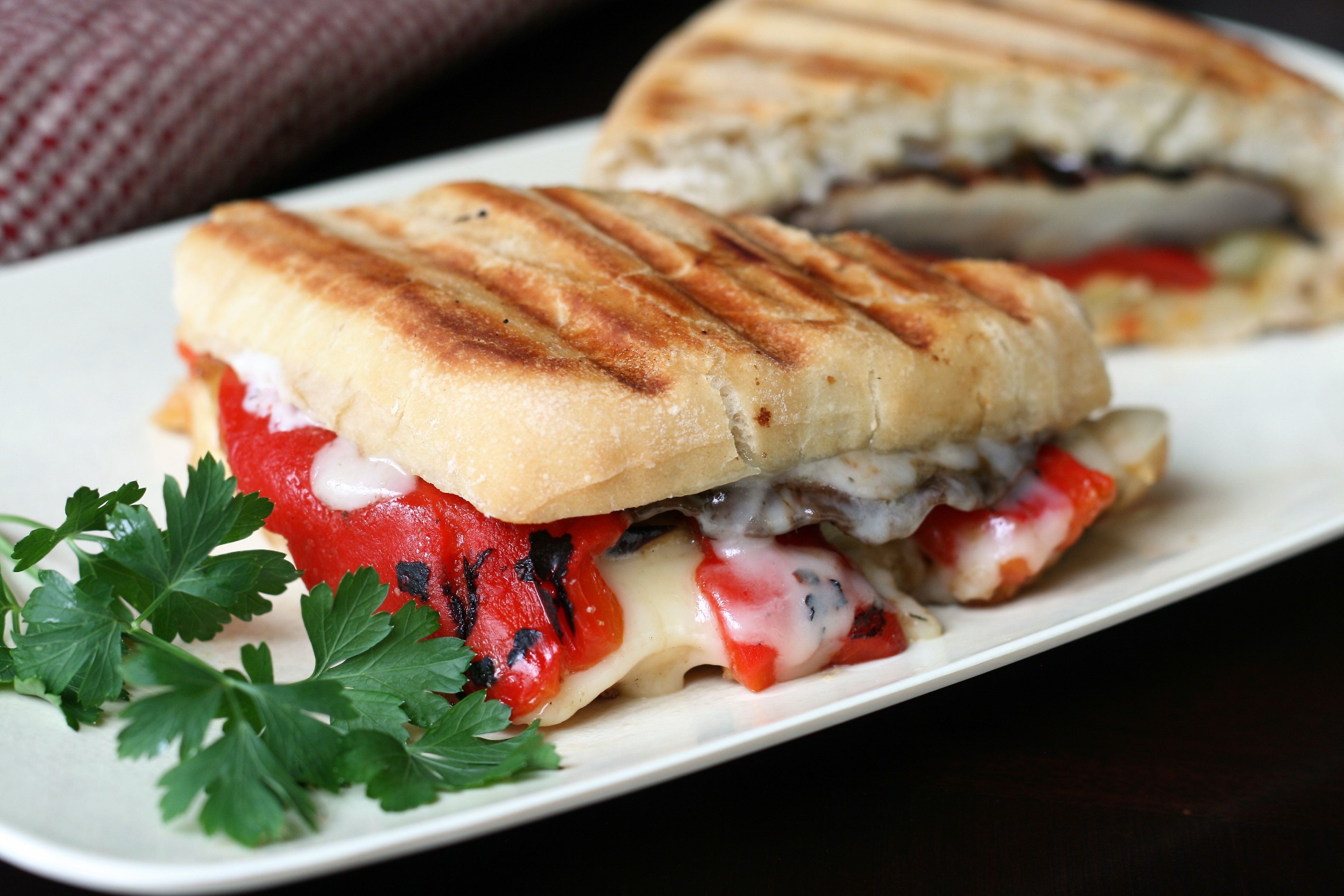 Portobello, Eggplant, and Roasted Red Pepper Panini