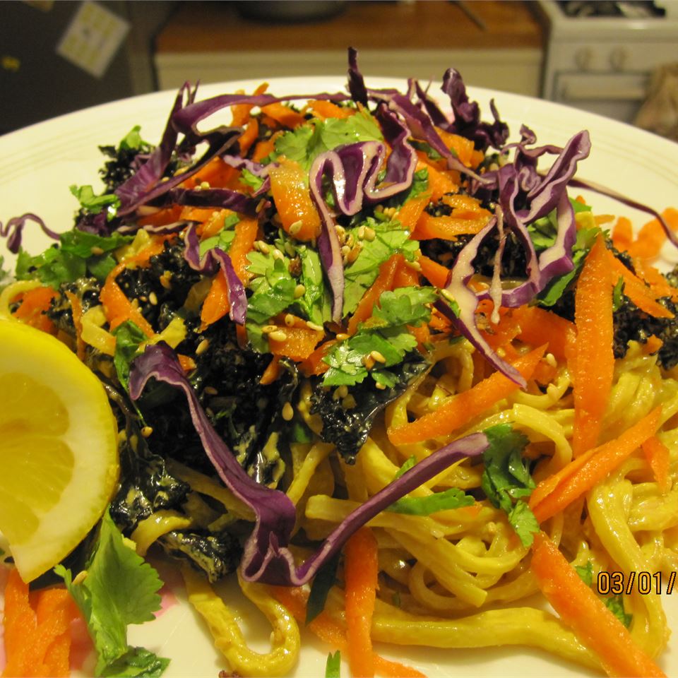 Spicy Tahini Sauce with Kale, Sea Vegetables, and Soba Noodles