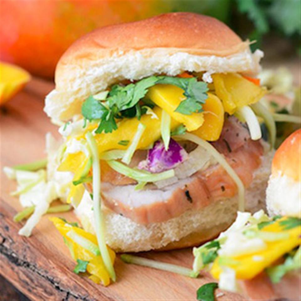 Pork Tenderloin Sliders with Spicy Mango Slaw