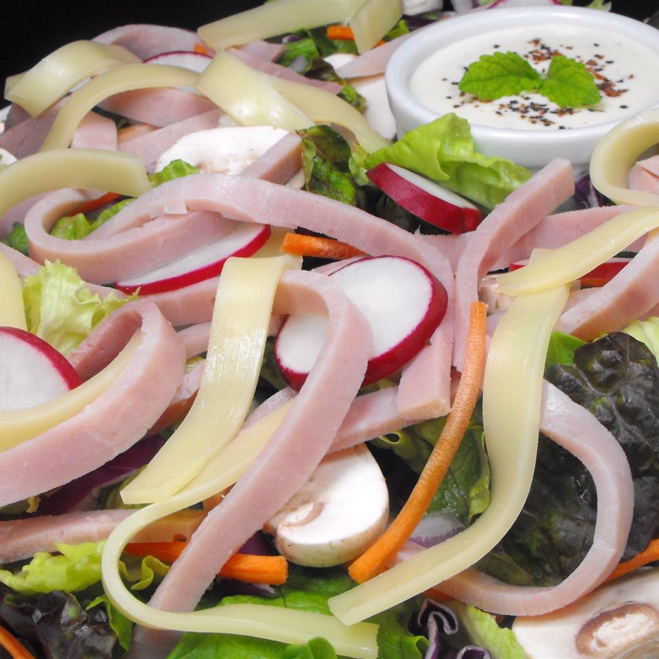 Ham, Garden Vegetable and Spring Mix Salad with Swiss Cheese