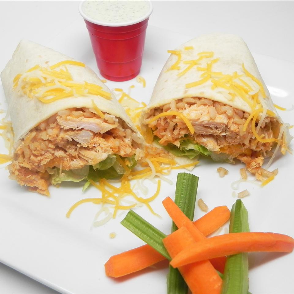 Buffalo or Barbeque Chicken and Rice Wraps