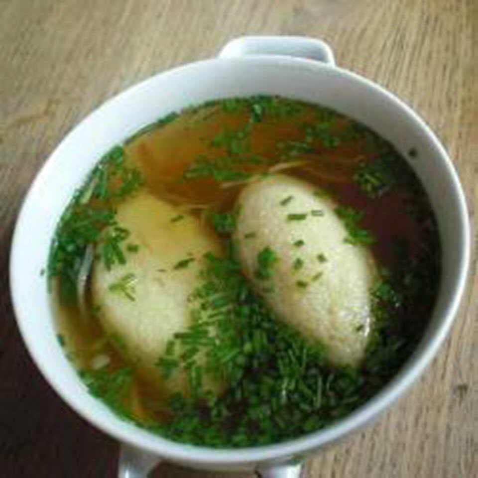 Oma's Griessnockerlsuppe (Beef and Semolina Dumpling Soup)